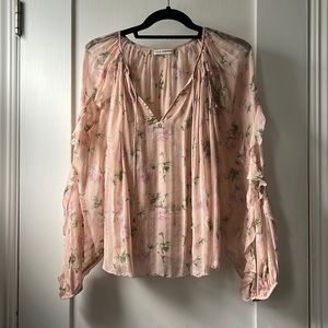 Ulla Johnson // Floral Silk Top, Blush - size 4